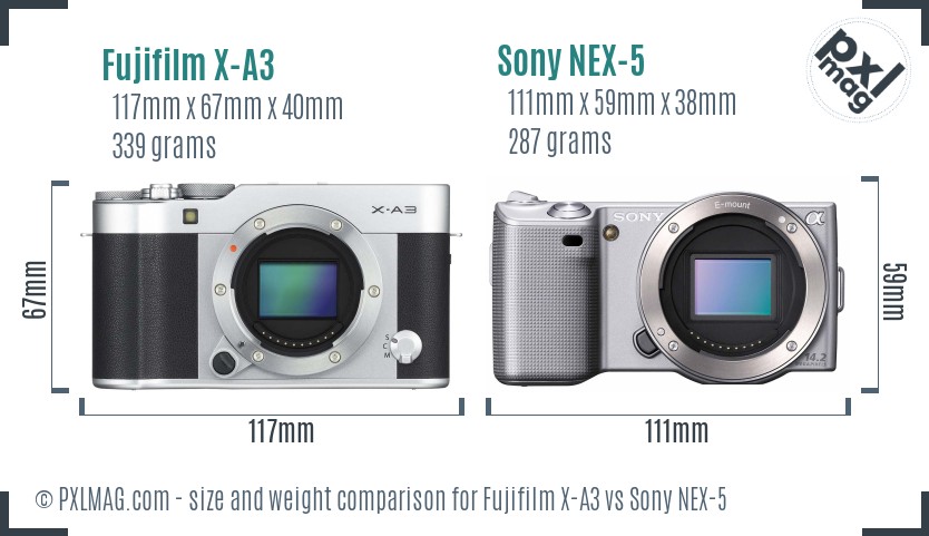 Fujifilm X-A3 vs Sony NEX-5 size comparison Fujifilm X-A3 vs Sony NEX-5 size comparison