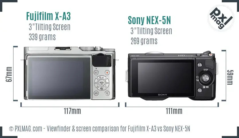 Fujifilm X-A3 vs Sony NEX-5N Screen and Viewfinder comparison