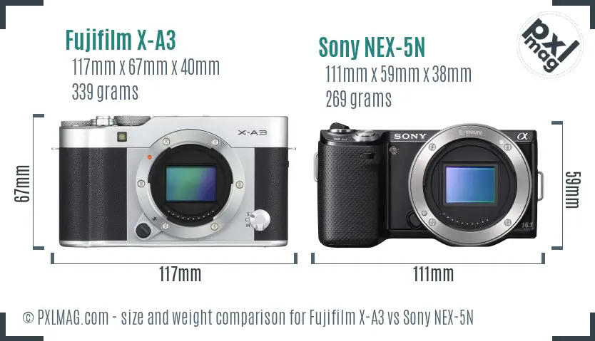 Fujifilm X-A3 vs Sony NEX-5N size comparison