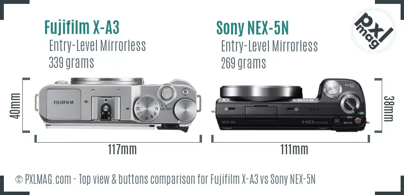 Fujifilm X-A3 vs Sony NEX-5N top view buttons comparison
