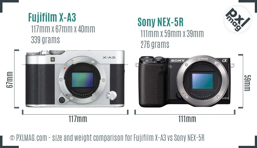 Fujifilm X-A3 vs Sony NEX-5R size comparison