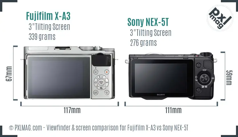 Fujifilm X-A3 vs Sony NEX-5T Screen and Viewfinder comparison Fujifilm X-A3 vs Sony NEX-5T Screen and Viewfinder comparison