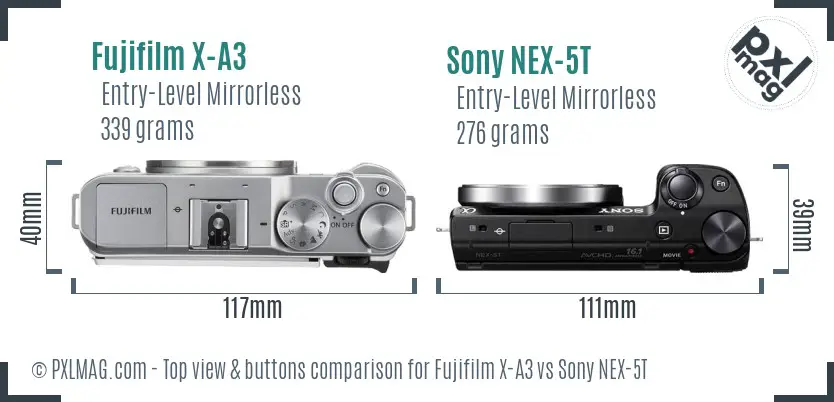 Fujifilm X-A3 vs Sony NEX-5T top view buttons comparison Fujifilm X-A3 vs Sony NEX-5T top view buttons comparison