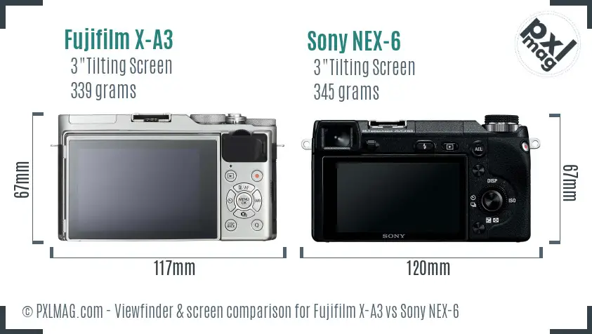 Fujifilm X-A3 vs Sony NEX-6 Screen and Viewfinder comparison