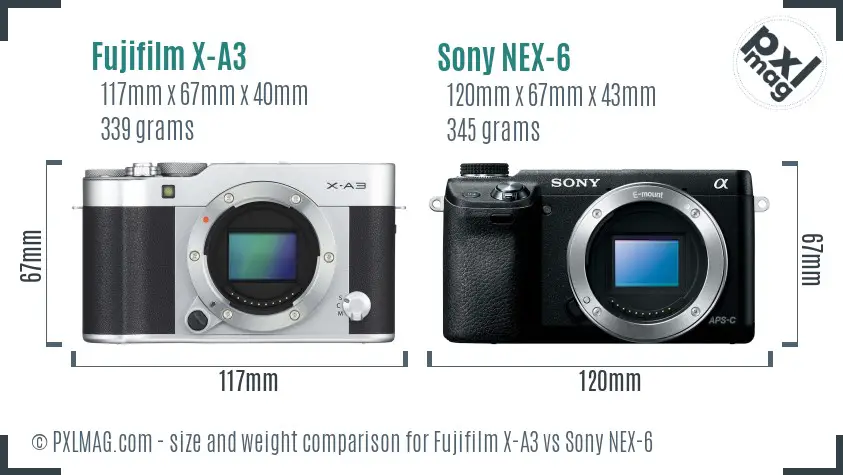 Fujifilm X-A3 vs Sony NEX-6 size comparison