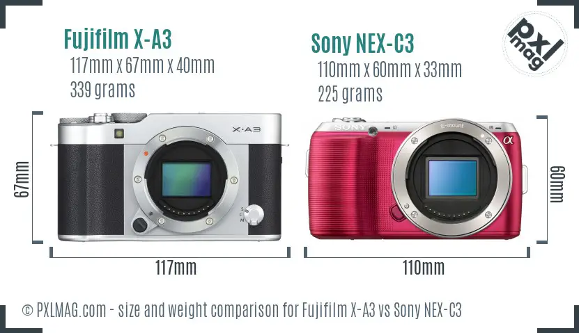 Fujifilm X-A3 vs Sony NEX-C3 size comparison