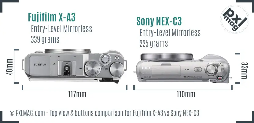 Fujifilm X-A3 vs Sony NEX-C3 top view buttons comparison