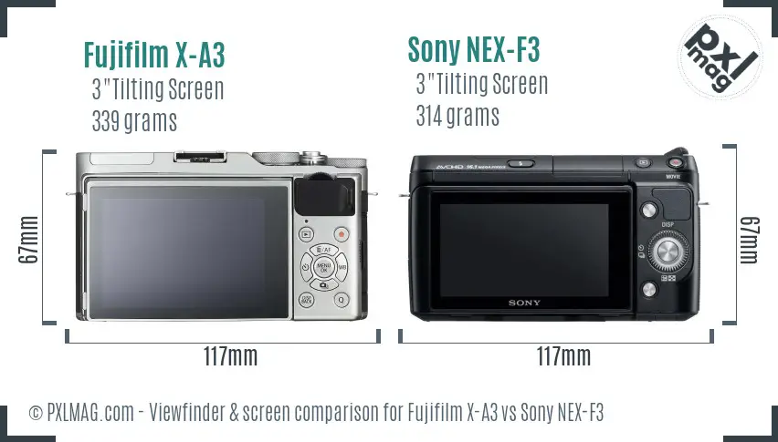 Fujifilm X-A3 vs Sony NEX-F3 Screen and Viewfinder comparison