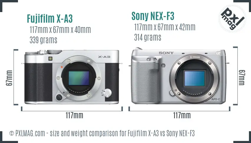 Fujifilm X-A3 vs Sony NEX-F3 size comparison