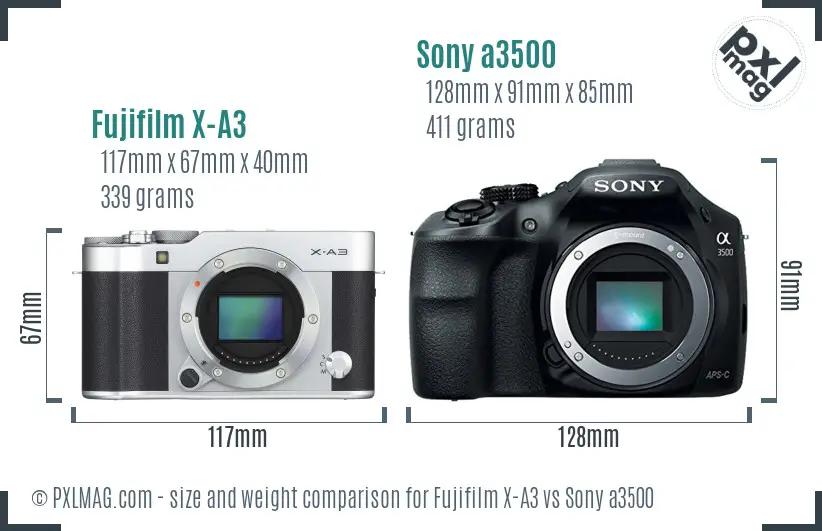 Fujifilm X-A3 vs Sony a3500 size comparison