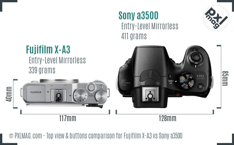 Fujifilm X-A3 vs Sony a3500 top view buttons comparison