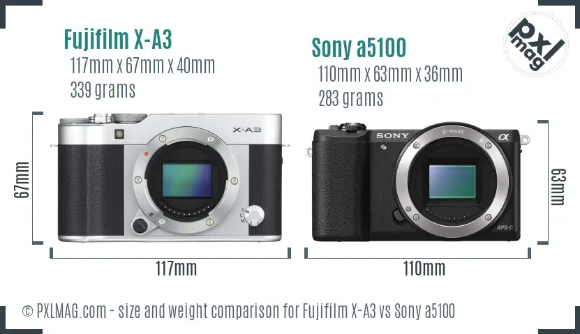 Fujifilm X-A3 vs Sony a5100 size comparison