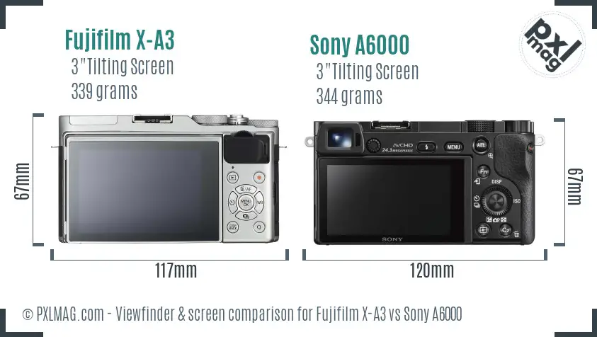 Fujifilm X-A3 vs Sony A6000 Screen and Viewfinder comparison