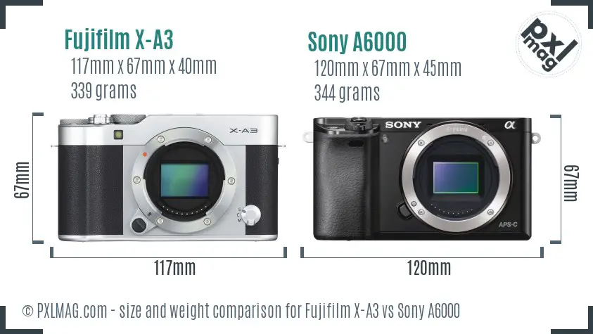 Fujifilm X-A3 vs Sony A6000 size comparison