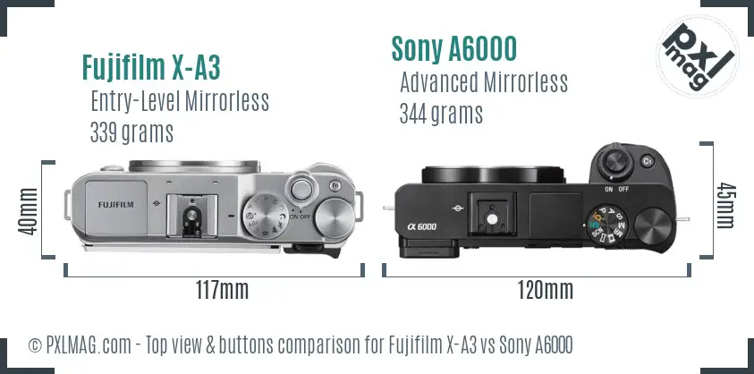 Fujifilm X-A3 vs Sony A6000 top view buttons comparison