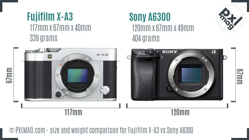 Fujifilm X-A3 vs Sony A6300 size comparison
