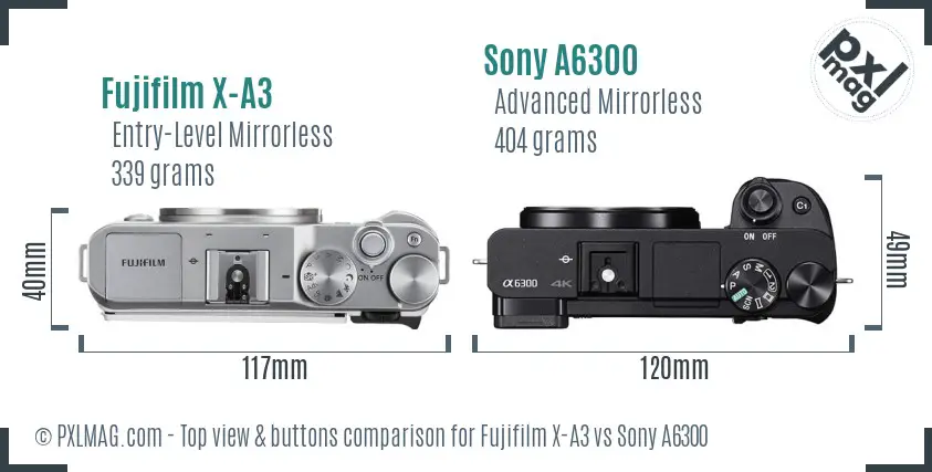 Fujifilm X-A3 vs Sony A6300 top view buttons comparison