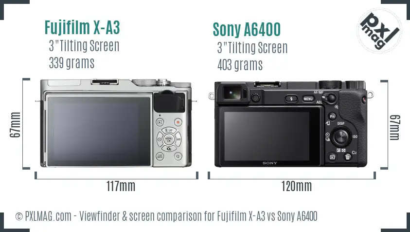 Fujifilm X-A3 vs Sony A6400 Screen and Viewfinder comparison