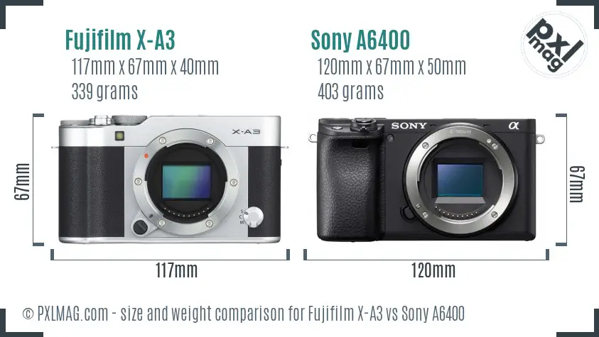 Fujifilm X-A3 vs Sony A6400 size comparison