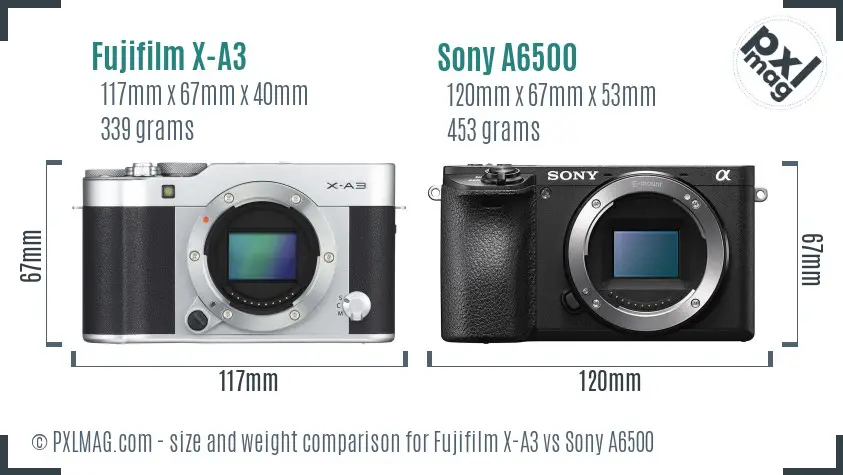 Fujifilm X-A3 vs Sony A6500 size comparison Fujifilm X-A3 vs Sony A6500 size comparison