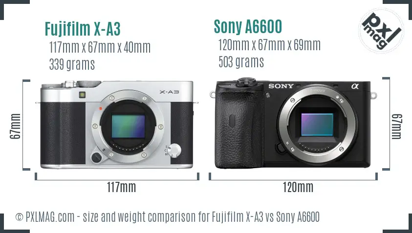 Fujifilm X-A3 vs Sony A6600 size comparison
