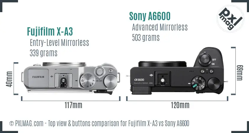 Fujifilm X-A3 vs Sony A6600 top view buttons comparison