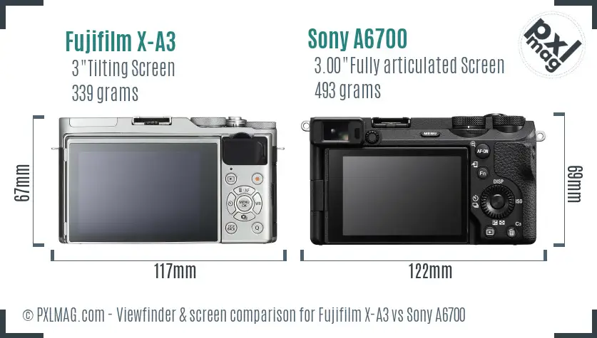 Fujifilm X-A3 vs Sony A6700 Screen and Viewfinder comparison