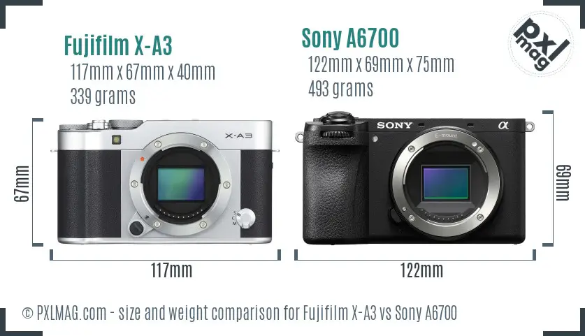 Fujifilm X-A3 vs Sony A6700 size comparison