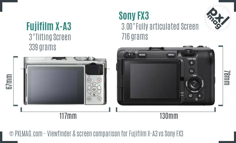 Fujifilm X-A3 vs Sony FX3 Screen and Viewfinder comparison