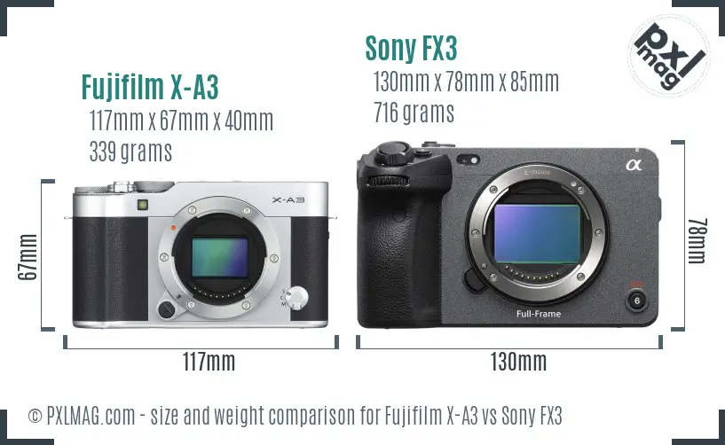 Fujifilm X-A3 vs Sony FX3 size comparison