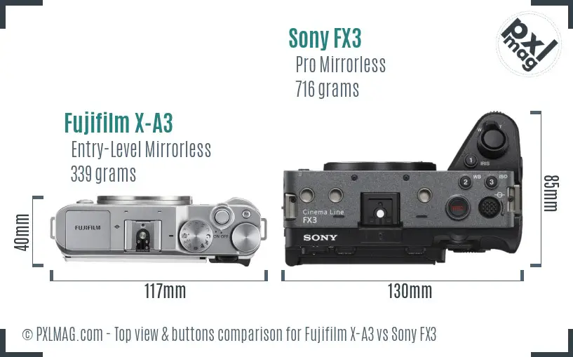 Fujifilm X-A3 vs Sony FX3 top view buttons comparison
