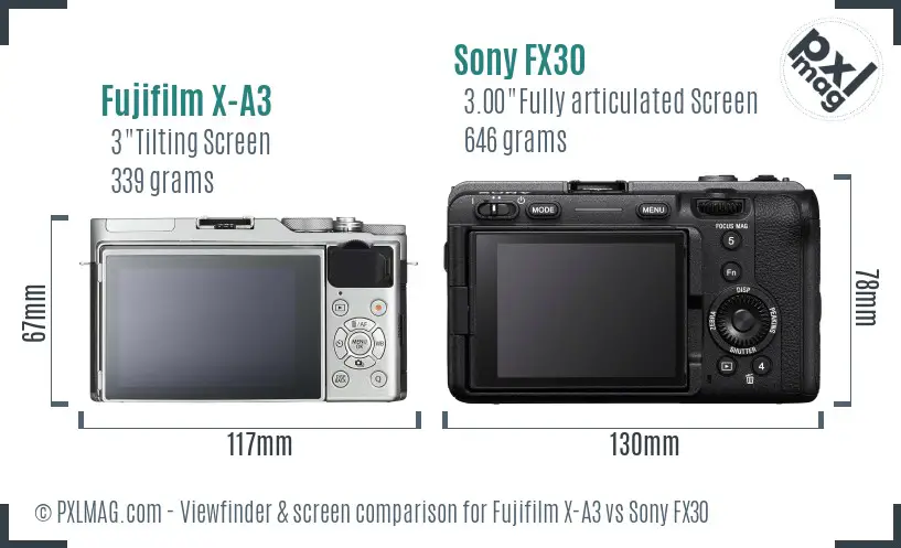 Fujifilm X-A3 vs Sony FX30 Screen and Viewfinder comparison