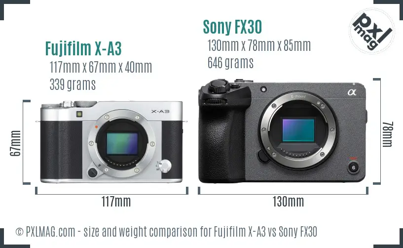 Fujifilm X-A3 vs Sony FX30 size comparison