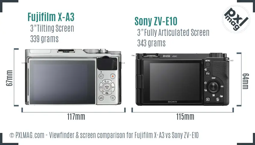 Fujifilm X-A3 vs Sony ZV-E10 Screen and Viewfinder comparison