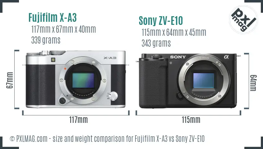 Fujifilm X-A3 vs Sony ZV-E10 size comparison