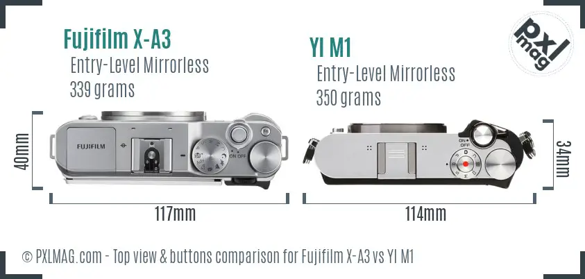 Fujifilm X-A3 vs YI M1 top view buttons comparison