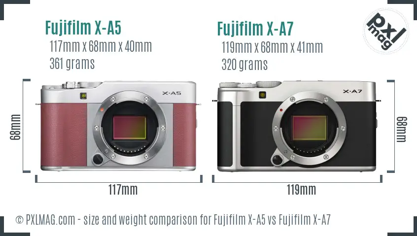 Fujifilm X-A5 vs Fujifilm X-A7 size comparison