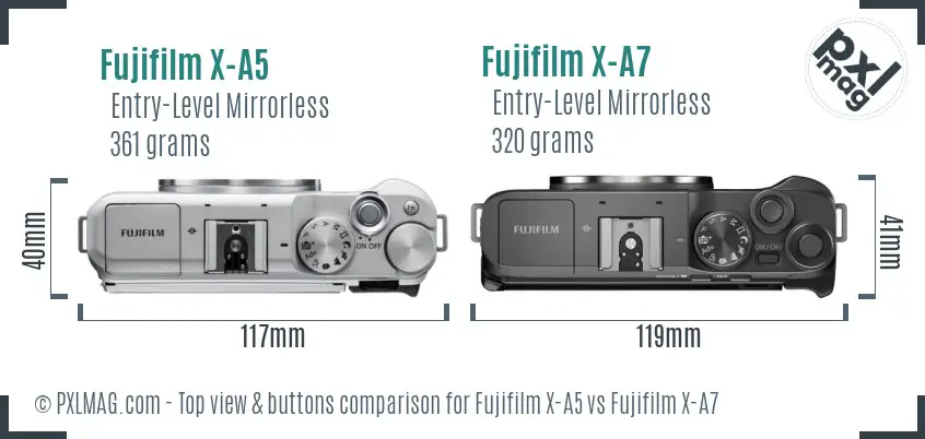 Fujifilm X-A5 vs Fujifilm X-A7 top view buttons comparison
