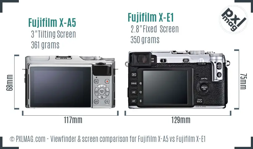 Fujifilm X-A5 vs Fujifilm X-E1 Screen and Viewfinder comparison