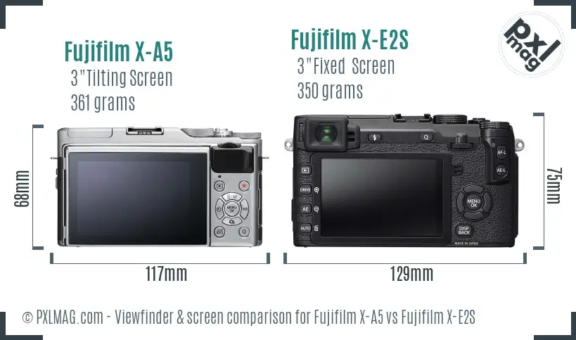 Fujifilm X-A5 vs Fujifilm X-E2S Screen and Viewfinder comparison