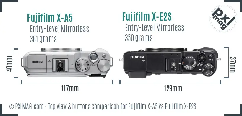 Fujifilm X-A5 vs Fujifilm X-E2S top view buttons comparison
