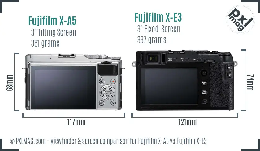 Fujifilm X-A5 vs Fujifilm X-E3 Screen and Viewfinder comparison