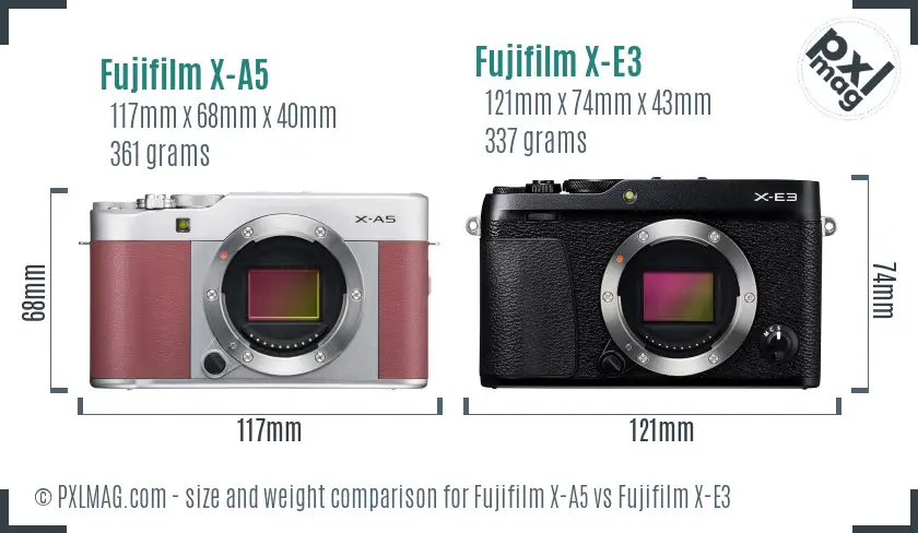 Fujifilm X-A5 vs Fujifilm X-E3 size comparison