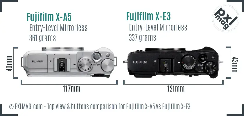 Fujifilm X-A5 vs Fujifilm X-E3 top view buttons comparison