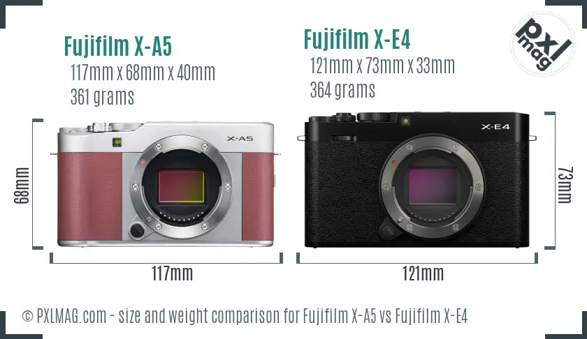 Fujifilm X-A5 vs Fujifilm X-E4 size comparison