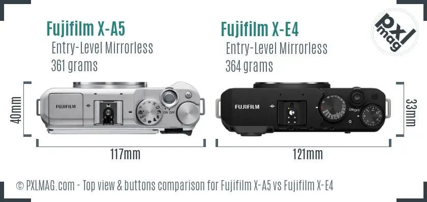 Fujifilm X-A5 vs Fujifilm X-E4 top view buttons comparison