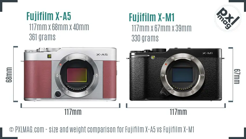 Fujifilm X-A5 vs Fujifilm X-M1 size comparison