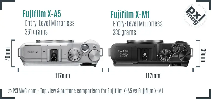 Fujifilm X-A5 vs Fujifilm X-M1 top view buttons comparison
