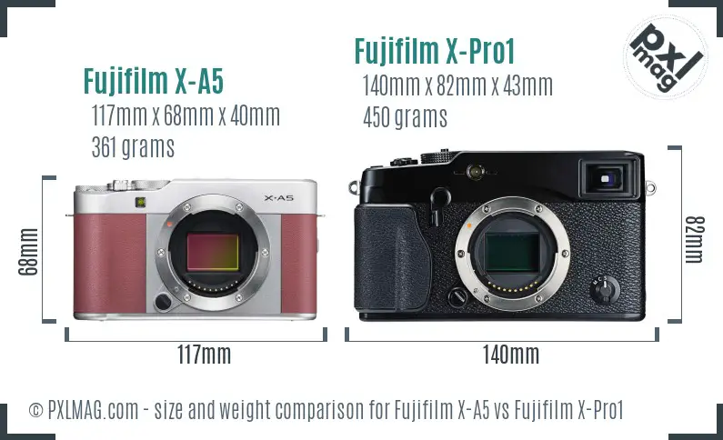 Fujifilm X-A5 vs Fujifilm X-Pro1 size comparison