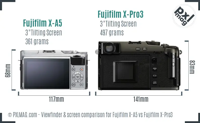 Fujifilm X-A5 vs Fujifilm X-Pro3 Screen and Viewfinder comparison
